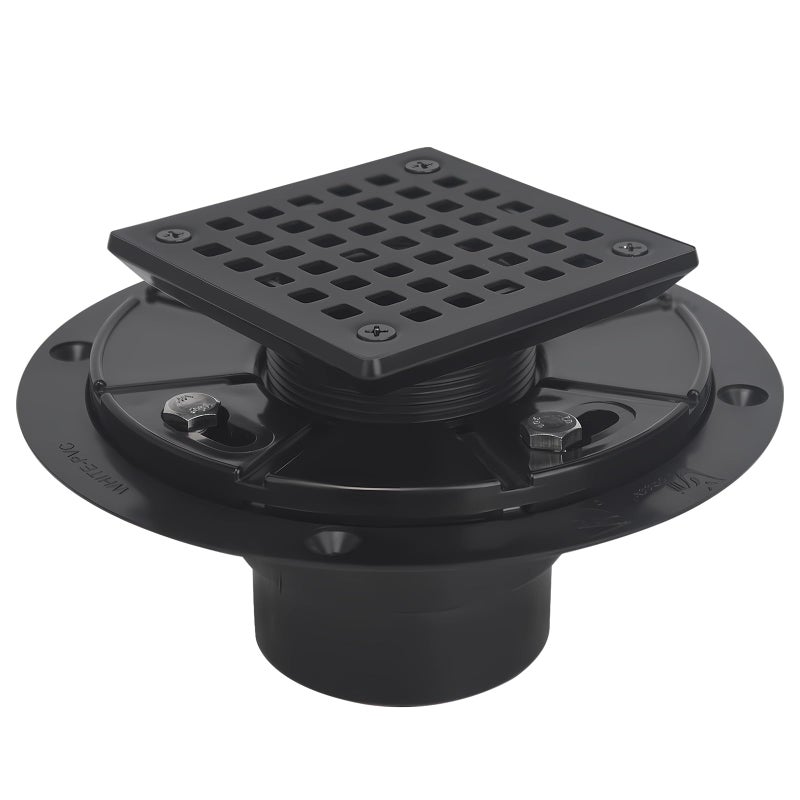Uni-Green Matte Black Square Shower Drain 3.6 Inch with Hair Carcher and ABS Flange - Fit 2" or 3" Waste Pipe (ABS) - 304 Stainless Steel Shower Floor Drain Kit&CUPC - Image 1
